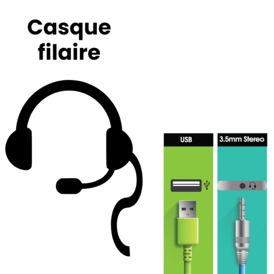 Casque filaire USB-A et Jack 3.5mm