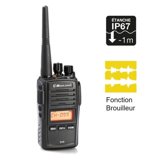 Midland G18 - professionele PMR446-vergunningsvrije walkie-talkie, waterdicht IP67 met scramblerfunctie