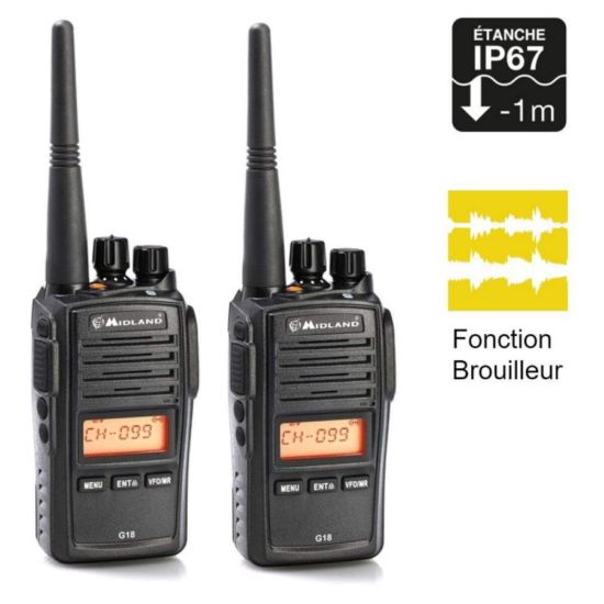 Set van 2 Midland G18 - professionele PMR446 licentievrije walkie-talkie, waterdicht IP67 met scramblerfunctie