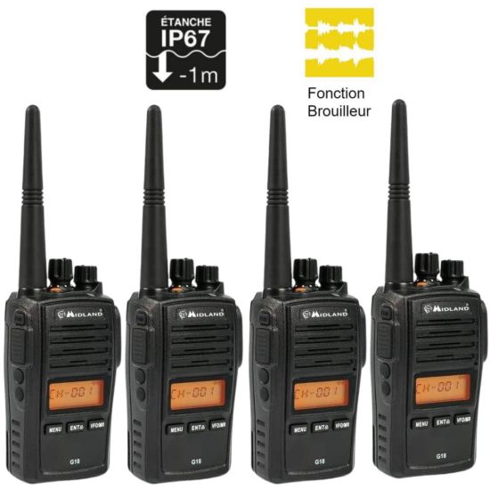 Pakket van 4 Midland G18 - Professionele licentievrije PMR446 walkie-talkie, IP67