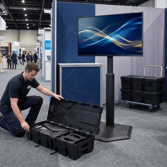 Utilisation du support PRSU avec la valise PAC900 en salon et événement professionnel