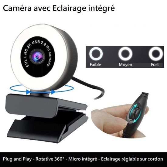 Webcam 1080p avec Éclairage intégré