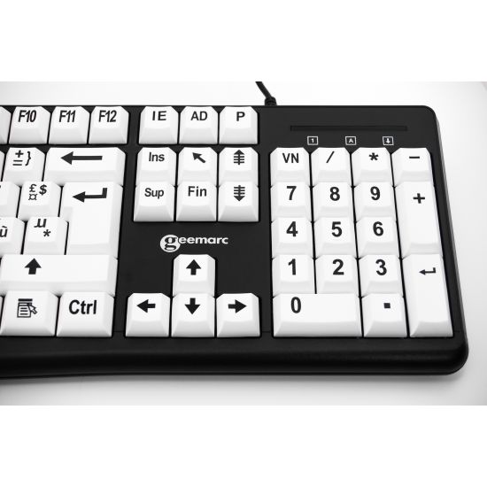 demonstratie kans Afrekenen Zwart toetsenbord voor senioren met contrasterende toetsen en witte letters