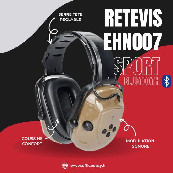 Retevis Sport EHN007 Noir - Bluetooth - Casque antibruit pour la chasse