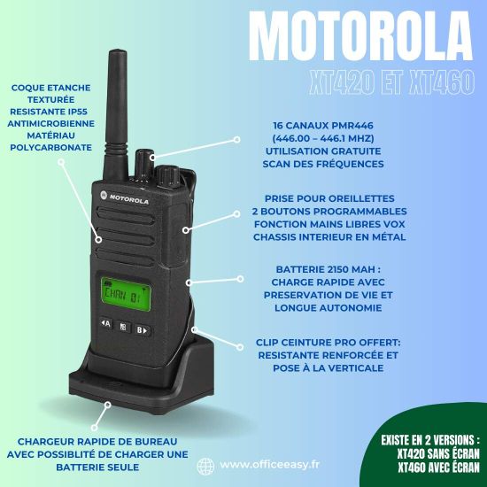 Pack de 4 Motorola XT460 - Talkie walkie sans licence - RMP0166BDLAA - points forts
