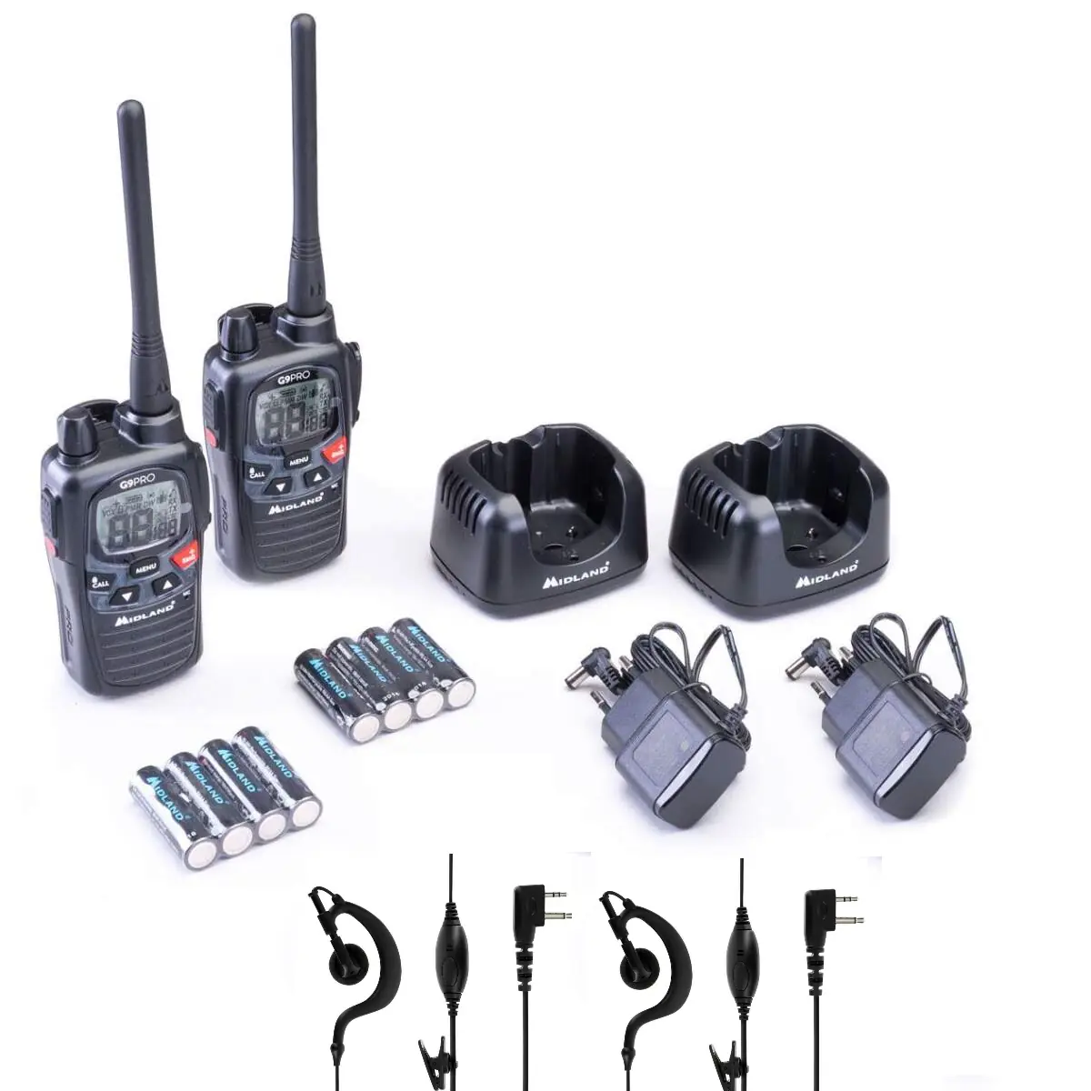 Pack de 2 Midland G9 Pro + 2 Oreillettes offertes - talkie-walkie sans licence PMR446