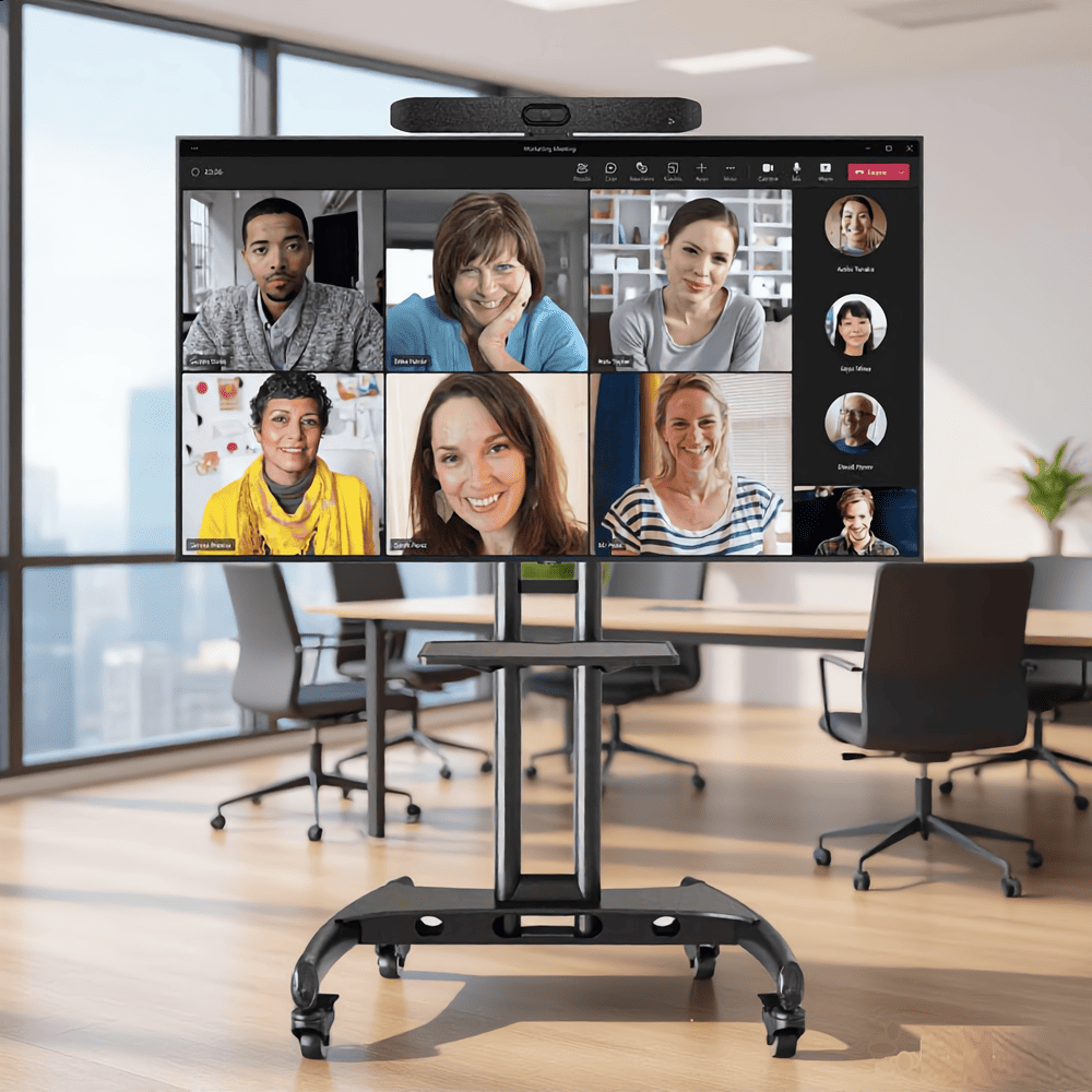 Kit Visioconférence Poly Studio V12 avec écran Samsung et pied roulant