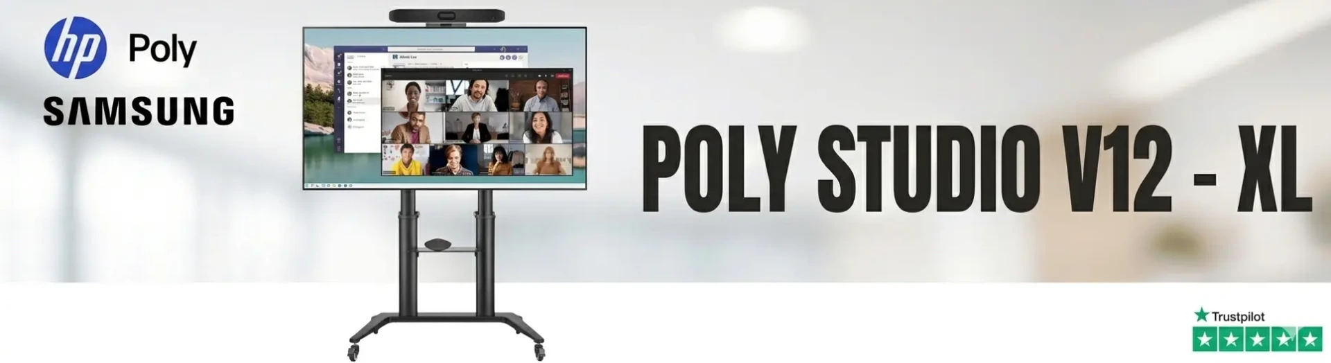 Kit Visioconférence XL — Poly Studio V12 + Micro A2 + Écran Samsung + Support roulant